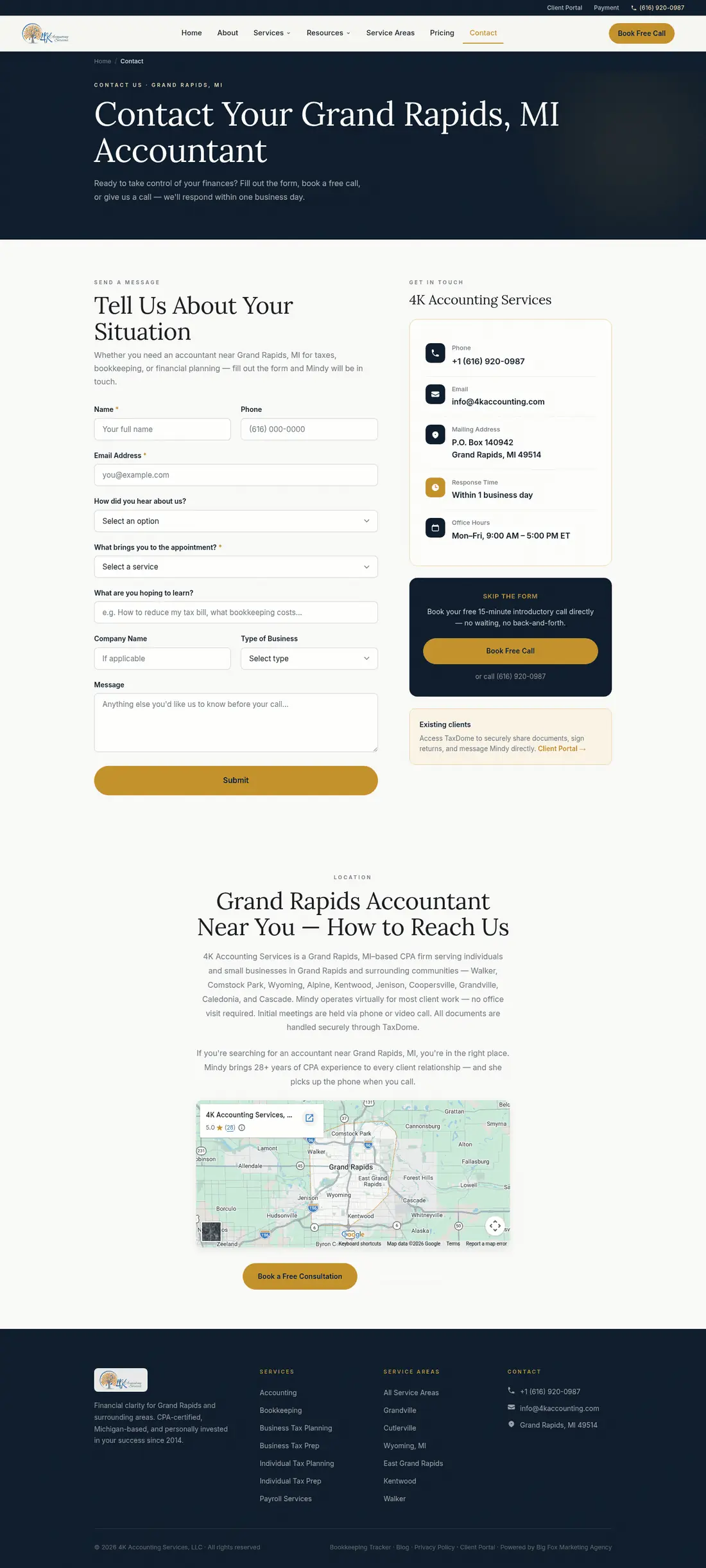 4K Accounting contact page — web design case study