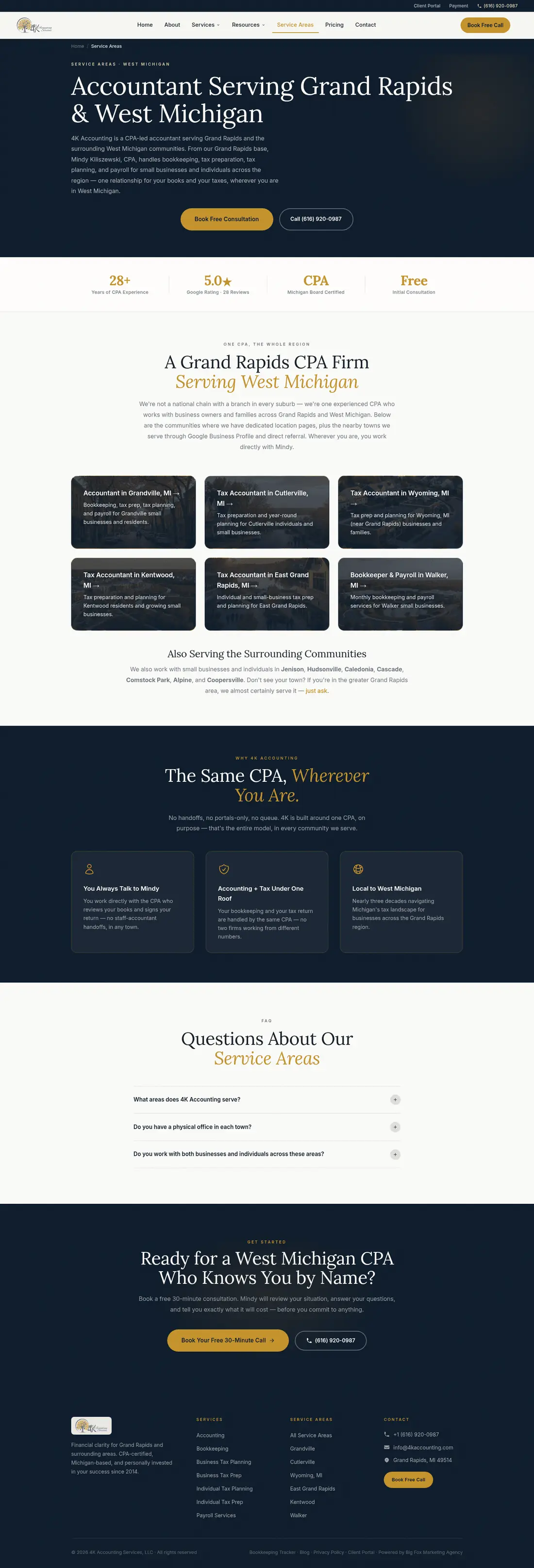 4K Accounting service areas page — web design case study