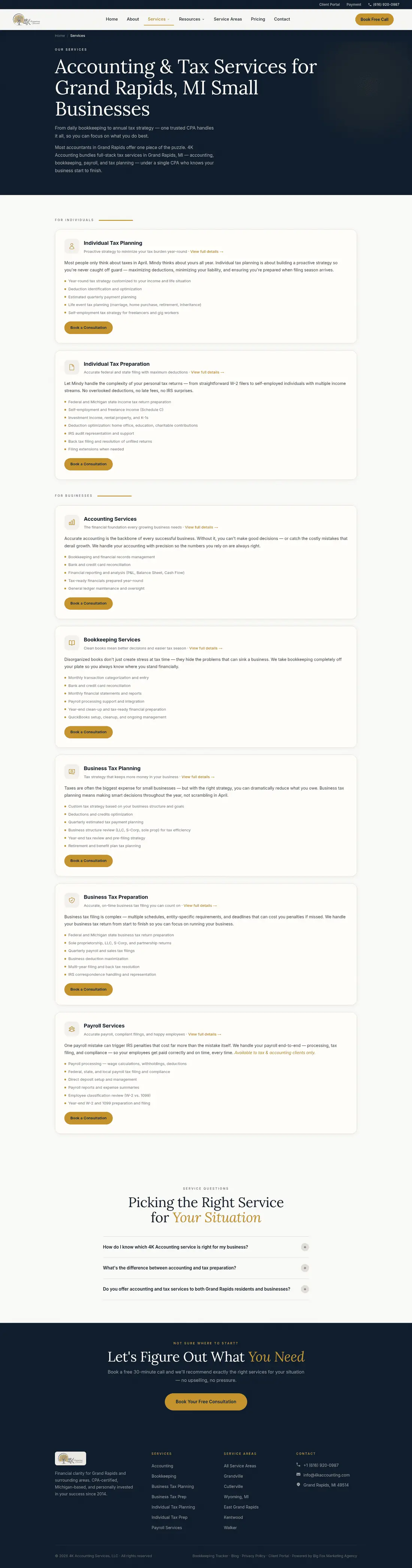 4K Accounting services page — web design case study