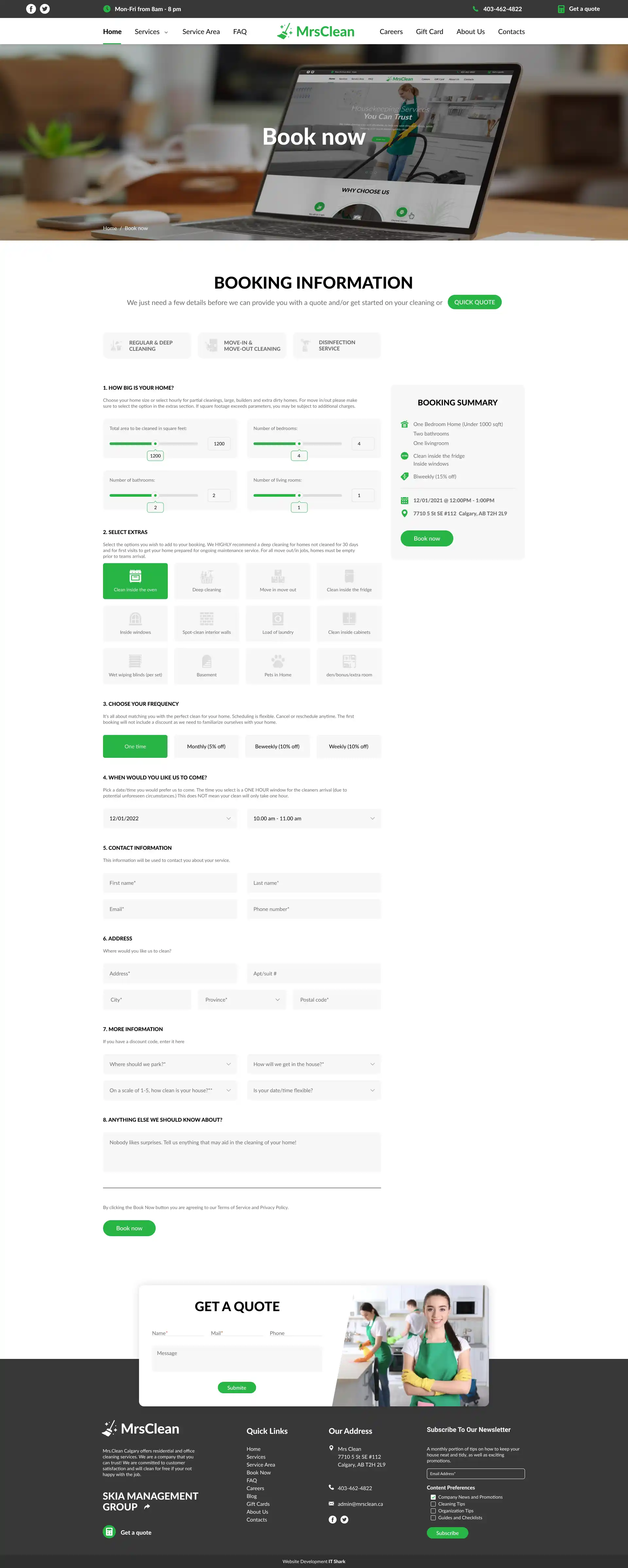 Mrs. Clean booking page — web design case study