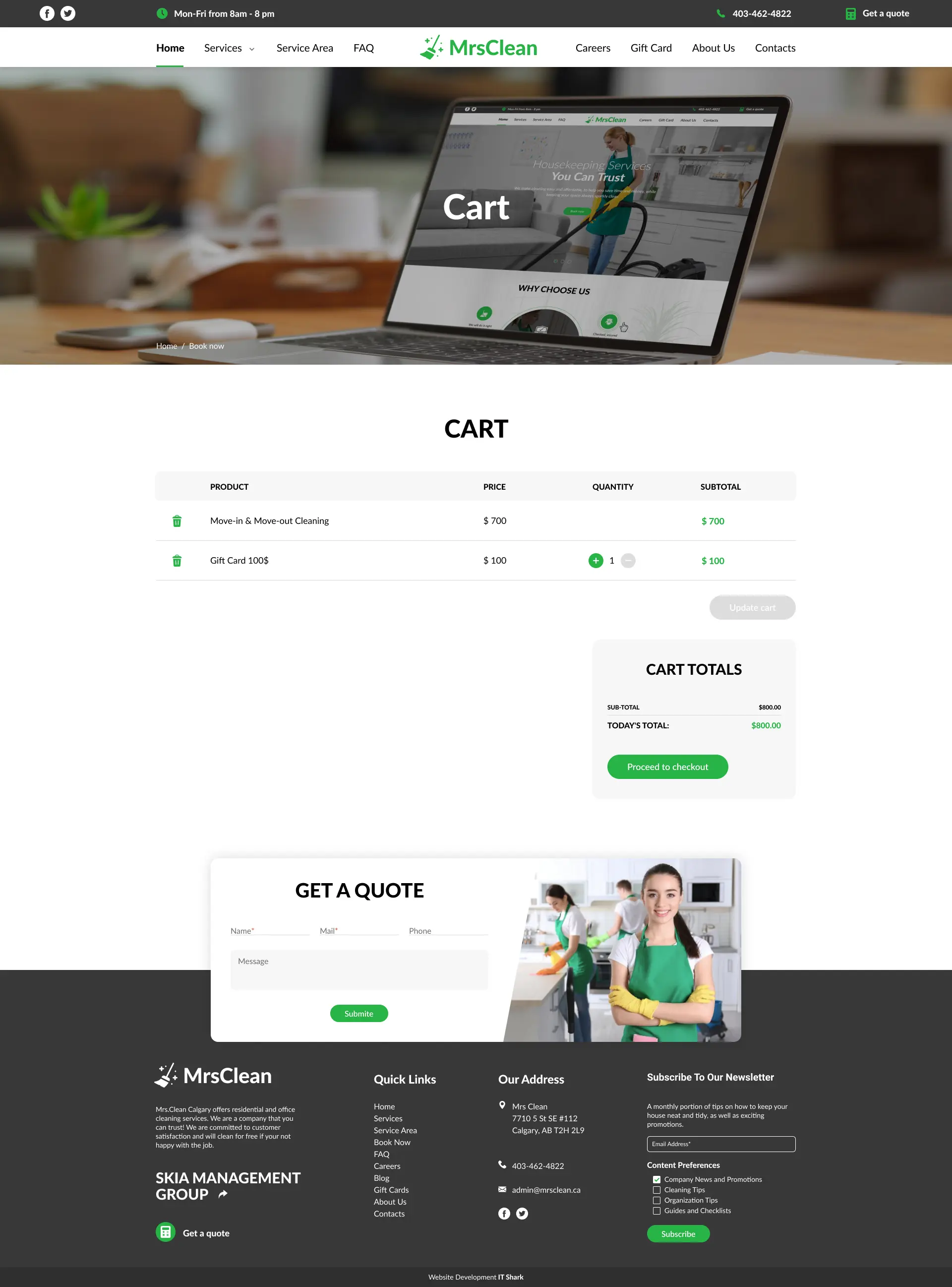 Mrs. Clean cart page — web design case study