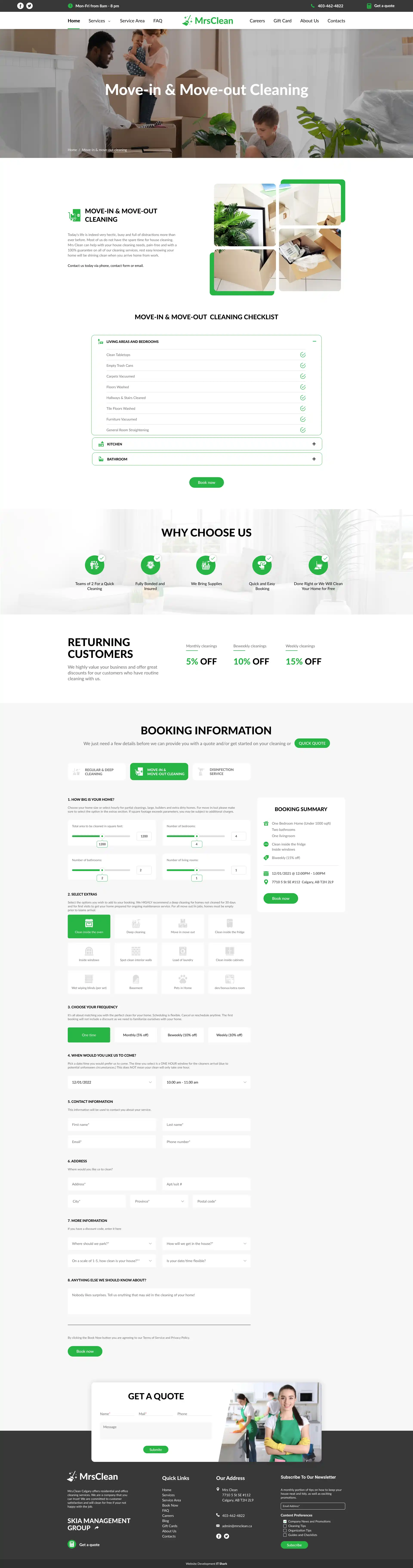 Mrs. Clean services page — web design case study