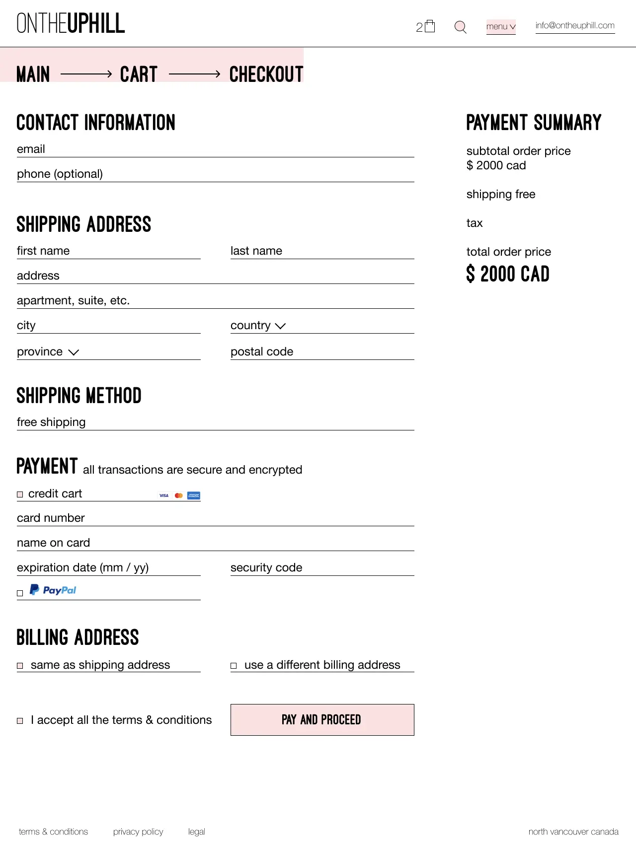 On The Uphill checkout page — web design case study
