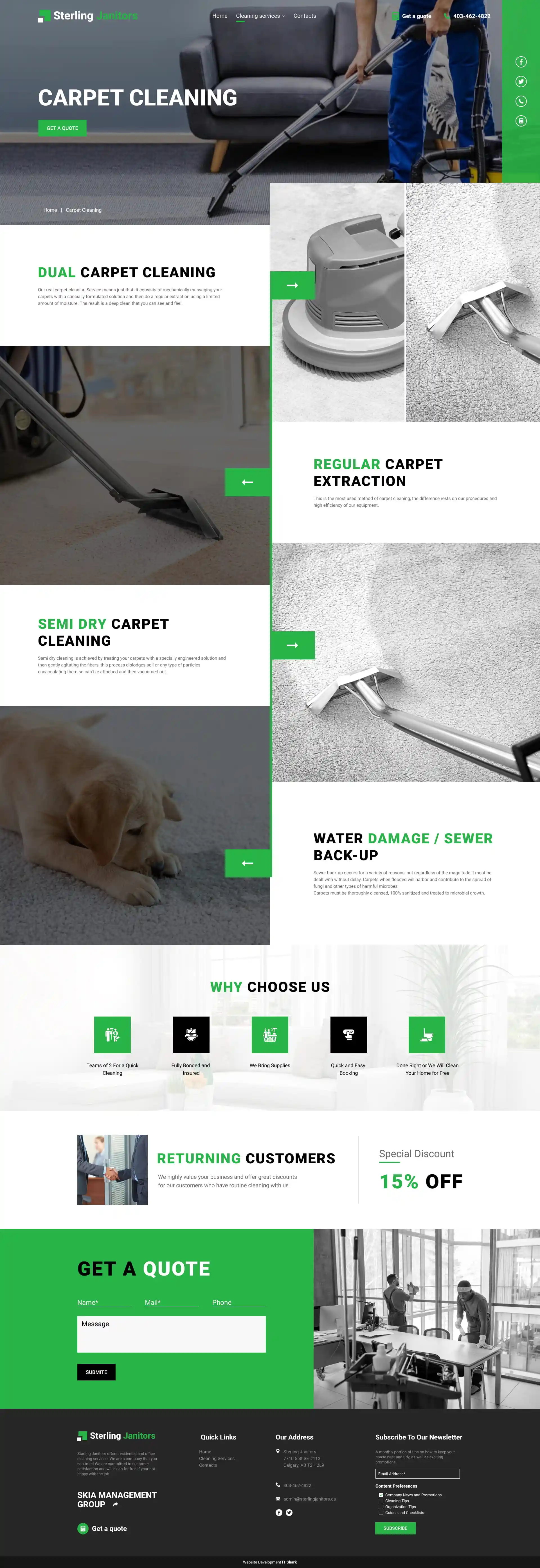Sterling Janitors services page — web design case study