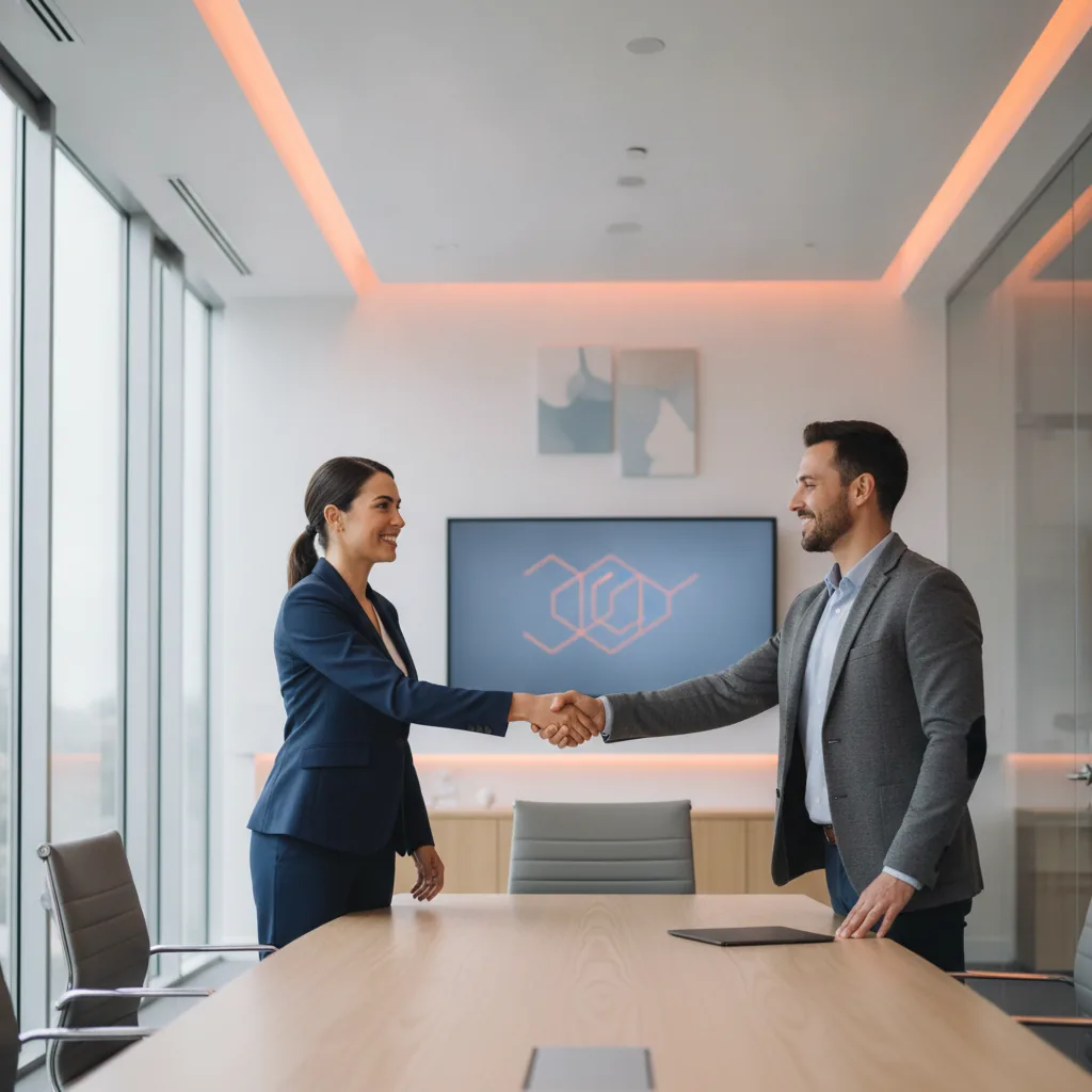 How to get consulting clients — a consultant meeting a prospective client across a table.