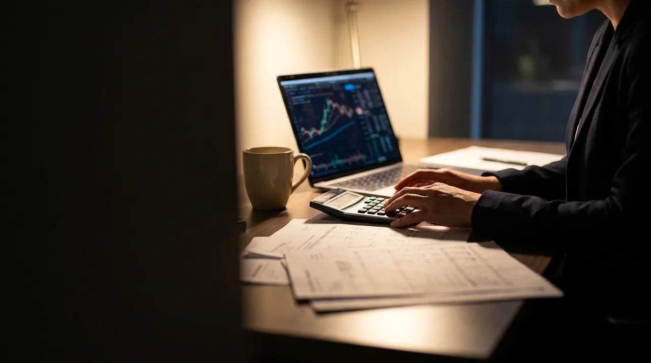 A Calgary CPA reviewing financial statements at a desk — the accounting practices Big Fox markets.